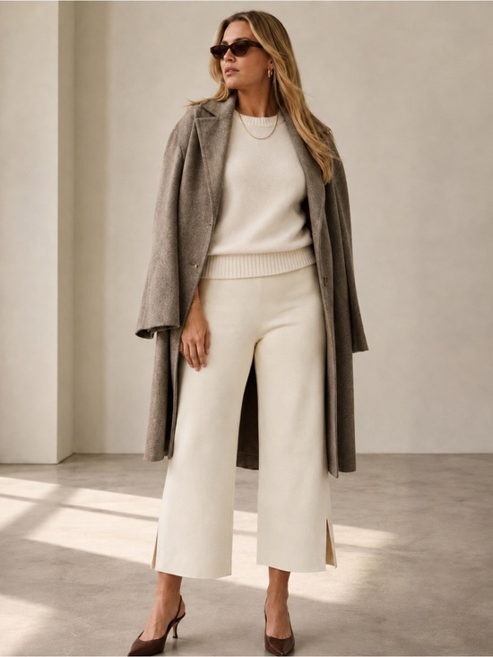 The Row Pants - The Row Ivory Cropped Split Hem Trousers Pants Size 12 Silk Lined